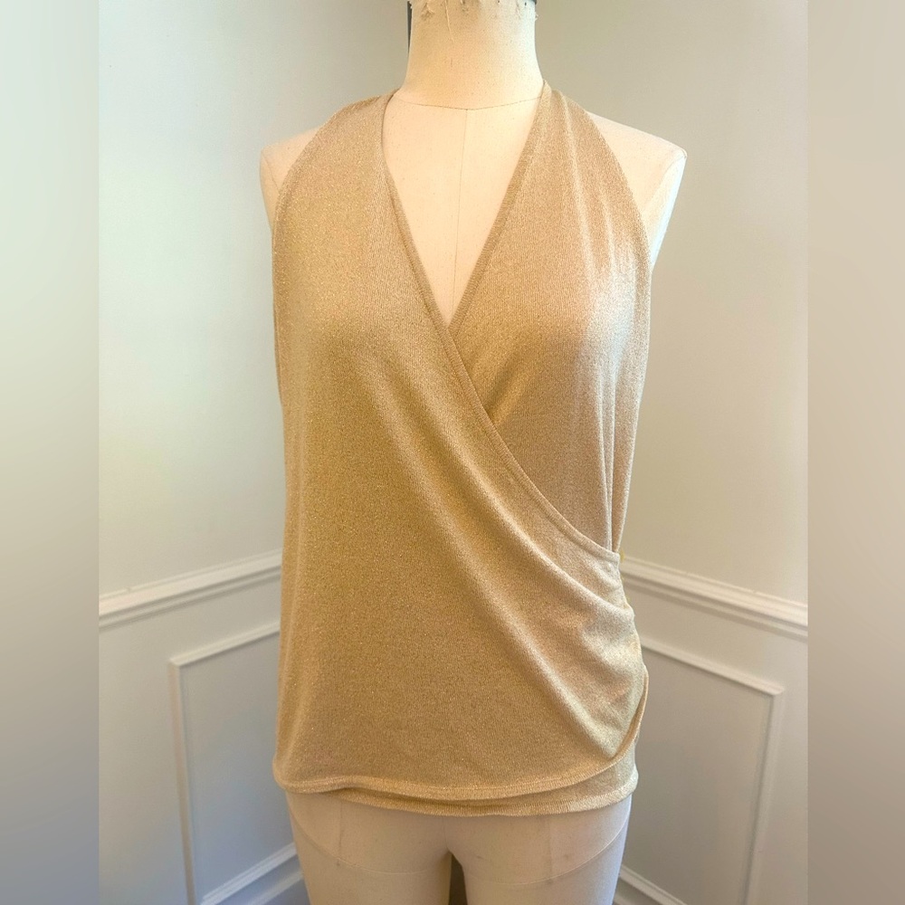 Elegant Gold silk cashmere blend Halter Top
